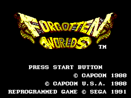 Forgotten Worlds title screen for Sega Master System